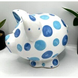 Ceramic Piggy Bank With Blue Polka Dots & Striped Ears By T Cabells Too